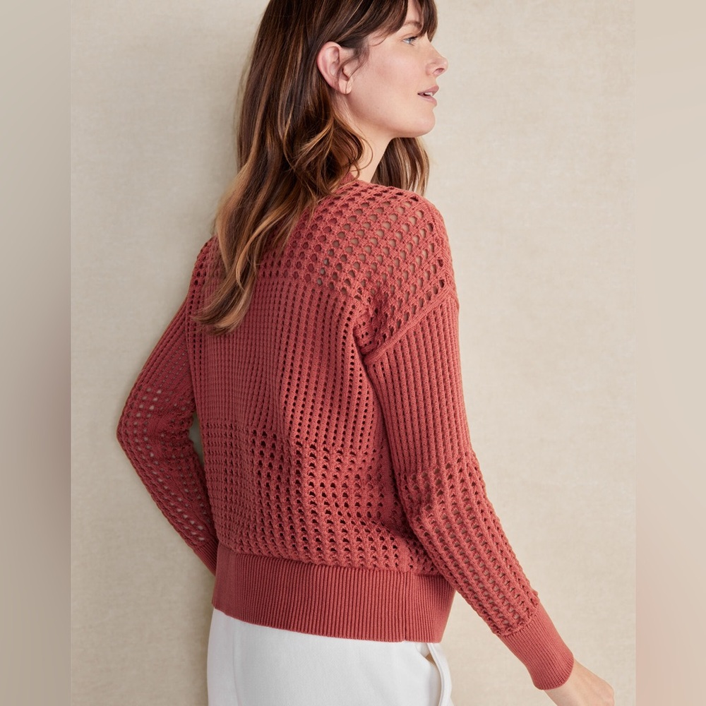 Haven Well Within Pointelle Boxy Knit Sweater Organic Cotton Size Medium - Picture 2 of 11
